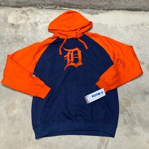 Detroit Tigers MLB Hoodie Bulletin Pullover Orange Navy‎ XXL Raglan Sleeve